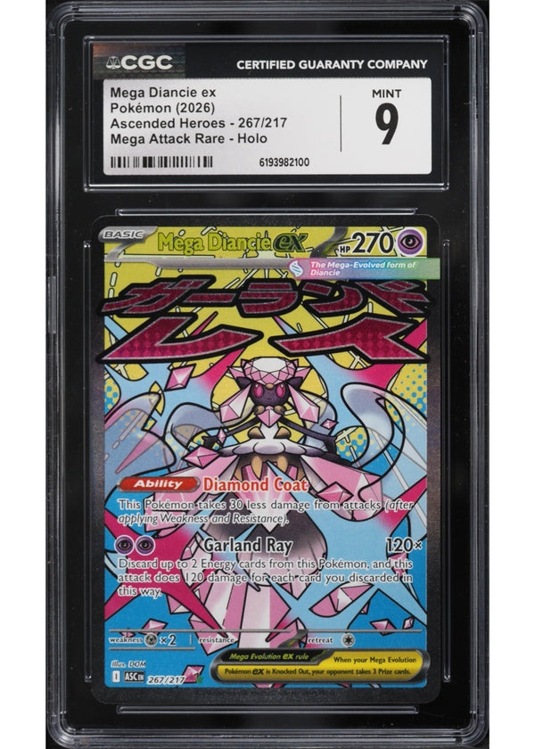 Mega Diancie ex #267/217 Mega Attack Rare — Ascended Heroes — CGC 9 Mint