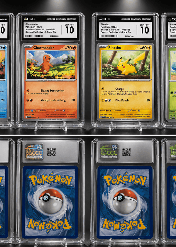 Pikachu Charmander Squirtle Bulbasaur Starter Set — Pokémon 151 Cosmos Reverse Holo — CGC 10 Gem Mint - SEIM COLLECTS