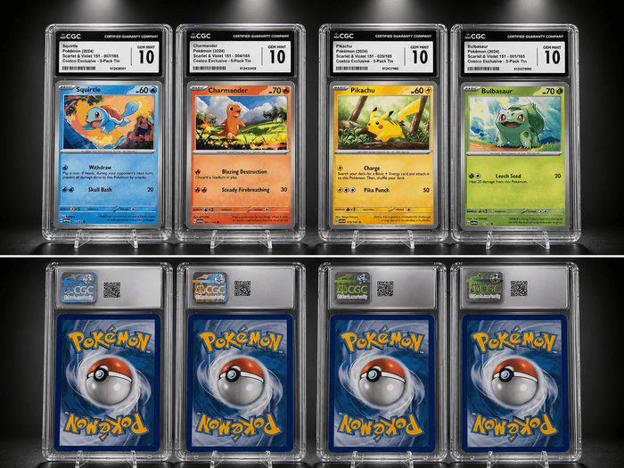 Pikachu Charmander Squirtle Bulbasaur Starter Set — Pokémon 151 Cosmos Reverse Holo — CGC 10 Gem Mint - SEIM COLLECTS