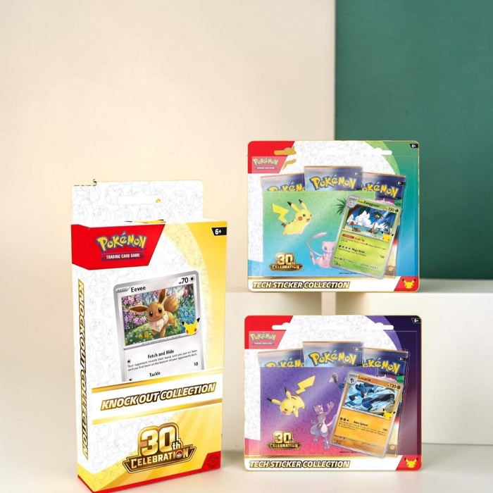 Pokémon TCG 30th Celebration Tech Sticker Collection (Day & Night) and Knock Out Collection sealed presale - SEIM COLLECTS