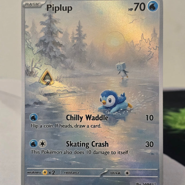 Piplup fan art card — ice skating (non-TCG) - SEIM COLLECTS