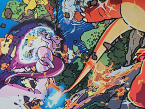 Charizard vs Mewtwo Playmat — Custom Stitched-Edge Play Mat (23.6" × 11.8")
