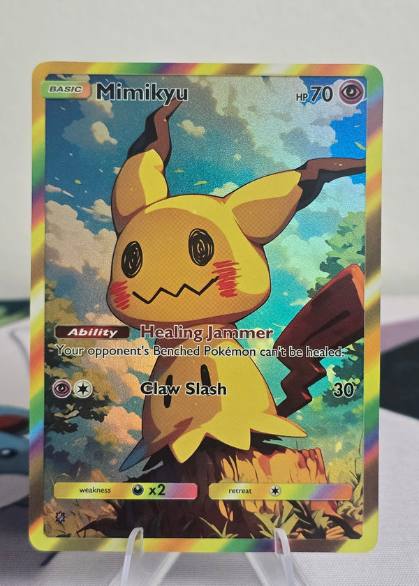 Mimikyu Fan Art Card — Rainbow Holo Forest (Unofficial, Non-TCG)