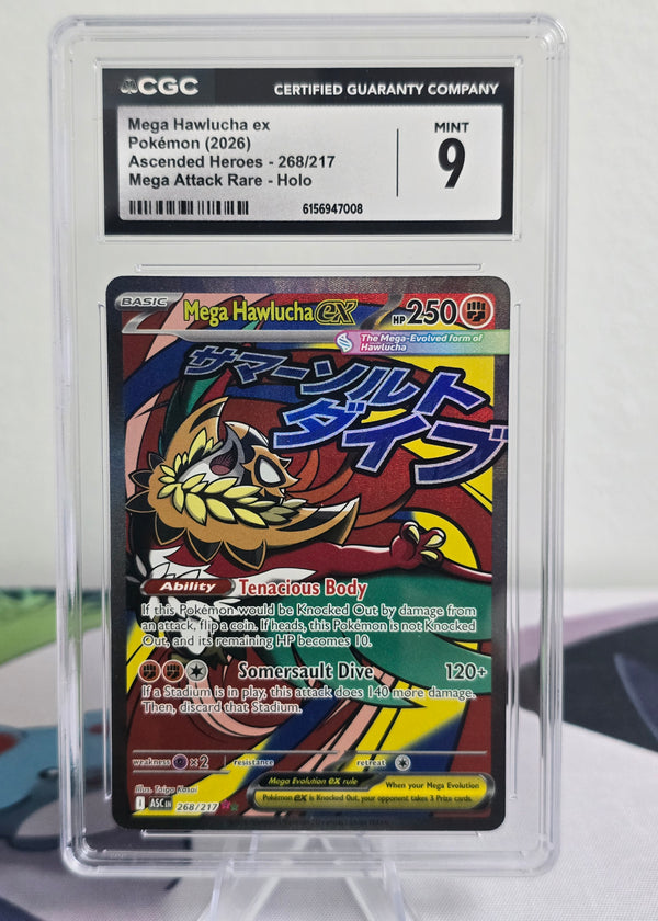 Mega Hawlucha ex #268/217 Mega Attack Rare — Ascended Heroes — CGC 9 Mint