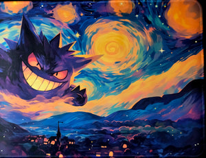 Gengar Starry Night Village Playmat — Custom Stitched-Edge Play Mat (23.6" × 11.8")