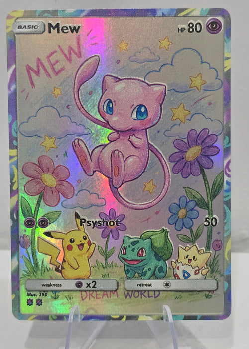 Mew fan art card — hand-drawn rainbow holo Dream World custom card (non-TCG) - SEIM COLLECTS