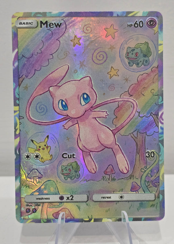 Mew fan art card — hand-drawn rainbow holo forest custom card (non-TCG) - SEIM COLLECTS