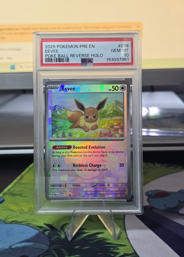 Eevee #074/131 — Prismatic Evolutions Poké Ball Reverse Holo (2025) — PSA 10 Gem Mint