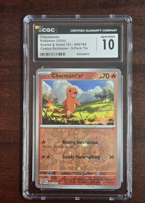 Charmander #004/165 Cosmos Holo — Pokémon 151 Costco 5-Pack Tin (2024) — CGC 10 Gem Mint