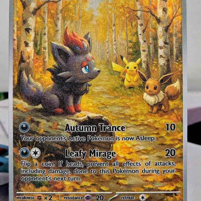 Zorua Fan Art Card — Autumn Forest Series (Unofficial, Non-TCG)
