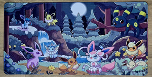 Eeveelution moonlit forest playmat with all nine Eevee evolutions (non-TCG) - SEIM COLLECTS