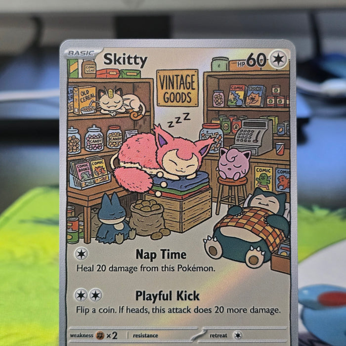 Skitty Fan Art Card — Vintage Goods Nap Time (Unofficial, Non-TCG)