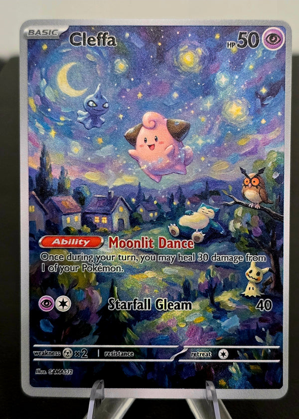 Cleffa Fan Art Card — Starry Night Style (Unofficial, Non-TCG)