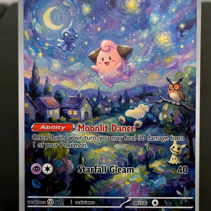Cleffa Fan Art Card — Starry Night Style (Unofficial, Non-TCG)