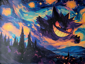 Gengar Starry Night Village Playmat — Custom Stitched-Edge Play Mat (23.6" × 11.8")