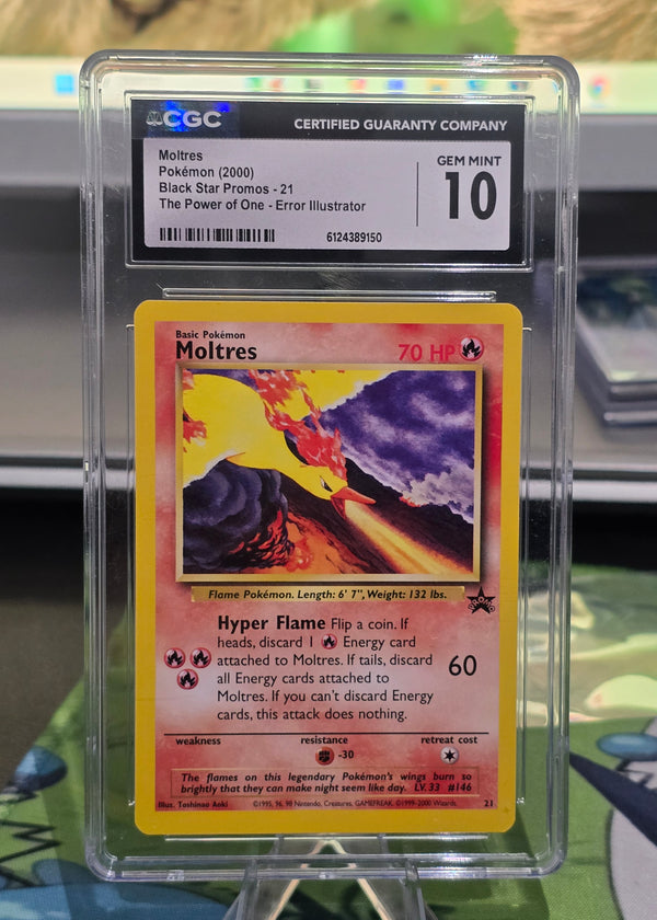 Moltres #21 Black Star Promos The Power of One error CGC 10 Gem Mint graded slab - SEIM COLLECTS