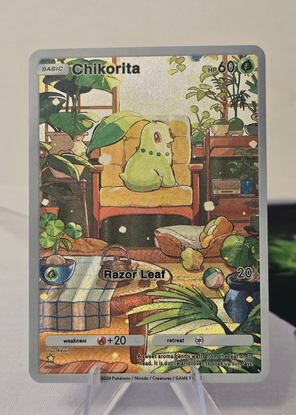 Chikorita fan art card — plant room (non-TCG) - SEIM COLLECTS