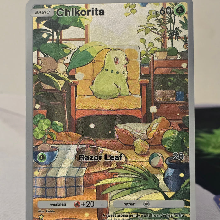 Chikorita fan art card — plant room (non-TCG) - SEIM COLLECTS