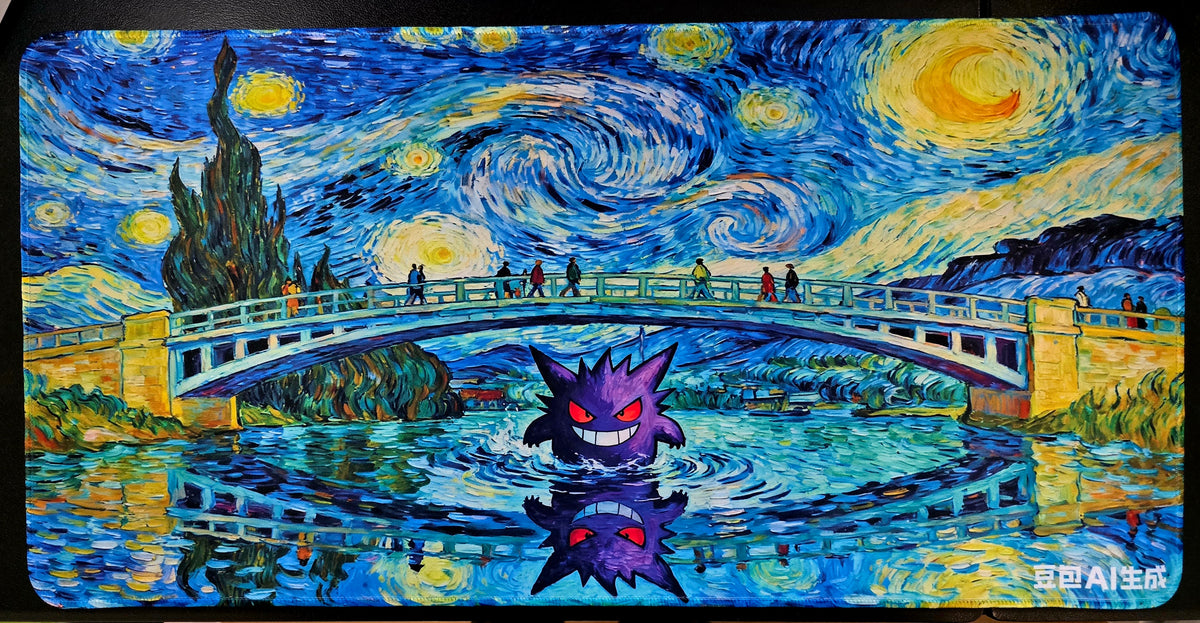 Gengar Starry Night bridge playmat, Van Gogh fan art (non-TCG) - SEIM COLLECTS