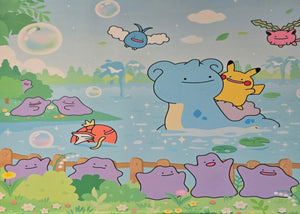 Quagsire & Ditto Pond Playmat — Custom Stitched-Edge Play Mat (23.6" × 11.8")