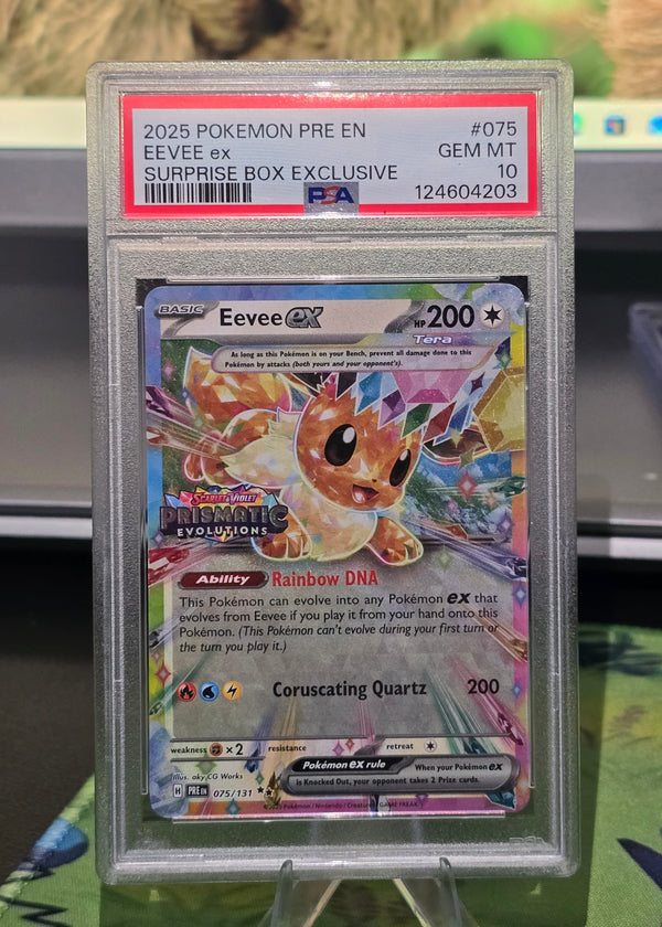 Eevee ex #075/131 Prismatic Evolutions Surprise Box PSA 10 Gem Mint graded slab - SEIM COLLECTS
