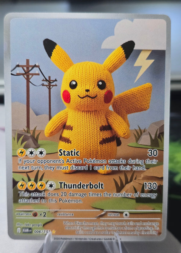 Pikachu Fan Art Card — Crochet Plush (Unofficial, Non-TCG)