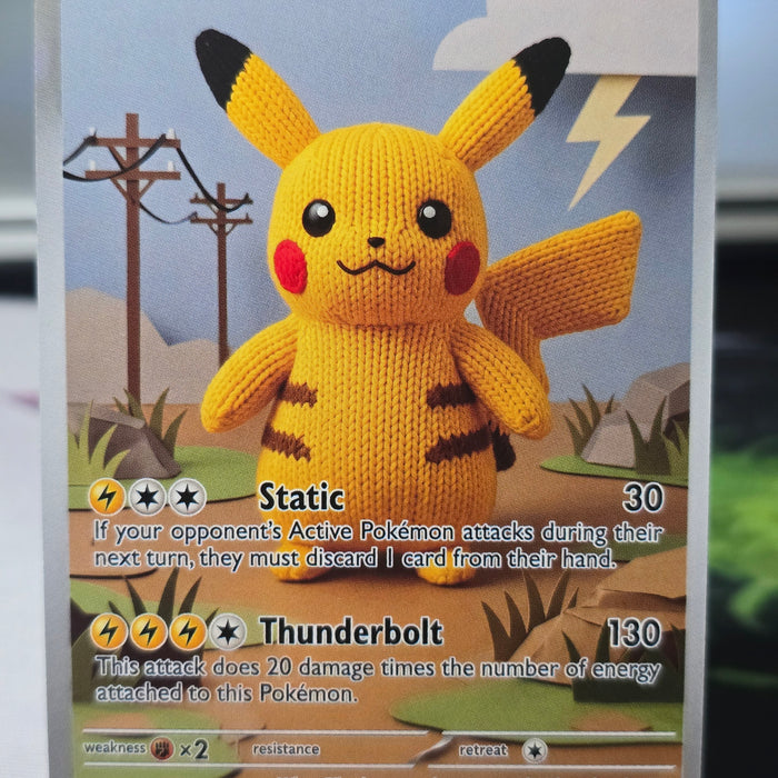 Pikachu Fan Art Card — Crochet Plush (Unofficial, Non-TCG)