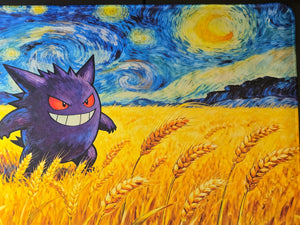 Gengar Wheat Field Starry Night Playmat — Custom Stitched-Edge Play Mat (23.6" × 11.8")