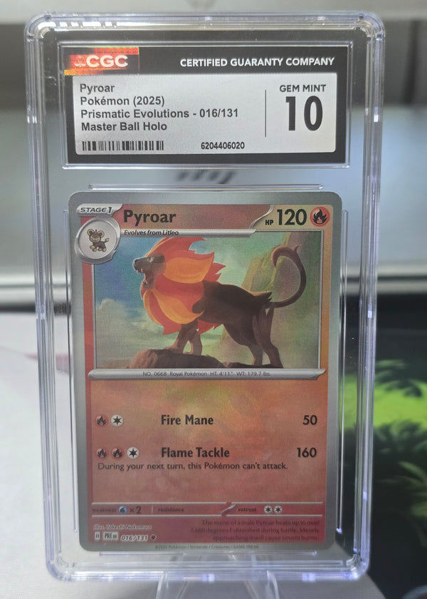 Pyroar #016/131 — Master Ball Prismatic Evolutions (2025) — CGC 10 Gem Mint