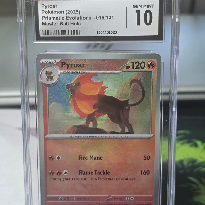 Pyroar #016/131 — Master Ball Prismatic Evolutions (2025) — CGC 10 Gem Mint