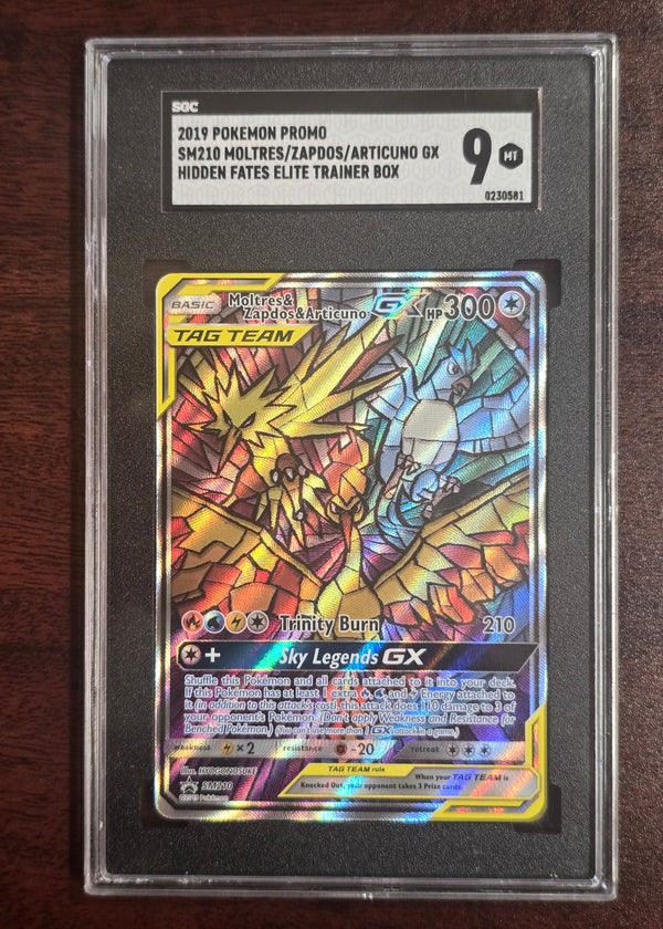 Moltres & Zapdos & Articuno GX #SM210 — Hidden Fates Black Star Promo (2019) — SGC 9 Mint