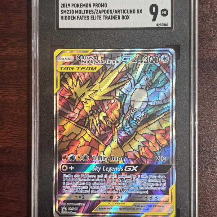 Moltres & Zapdos & Articuno GX #SM210 — Hidden Fates Black Star Promo (2019) — SGC 9 Mint