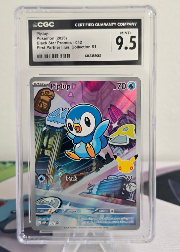Piplup #042 — First Partner Illustration Collection Promo — CGC 9.5 Mint+