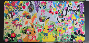 Pikachu & Eevee Garden Playmat — Custom Stitched-Edge Play Mat (23.6" × 11.8")